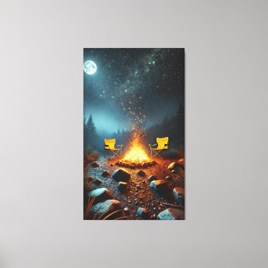Moonlit kampvuur gloed canvas Print (Voorkant)