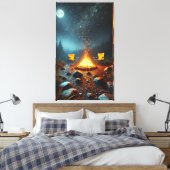 Moonlit kampvuur gloed canvas Print (Insitu (Slaapkamer))