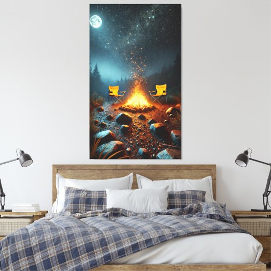 Moonlit kampvuur gloed canvas Print (Insitu (Slaapkamer))