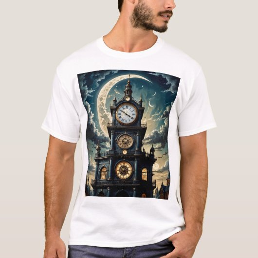 Moonlit klokkentoren T-shirt Magic Sky (Voorkant)