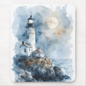 Moonlit Lighthouse aan de Rocky Coastline Muismat (Voorkant)