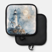 Moonlit Lighthouse aan de Rocky Coastline Pannenlap (Voorkant / Achterkant)