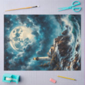 Moonlit Lighthouse Cliff – Fantasy Night Seascape  Tissuepapier (Craft)