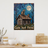 Moonlit Lookout: wasbeer op het kajuitdak Poster (Keuken)