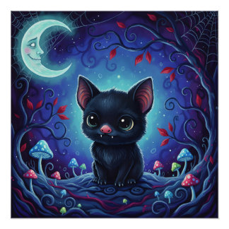 Moonlit Mischief – Whimsical Forest Bat Hybrid Perfect Poster
