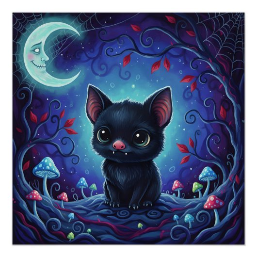 Moonlit Mischief – Whimsical Forest Bat Hybrid Perfect Poster (Voorkant)