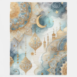 Moonlit Moskee Sereniteit voor Ramadan Fleece Deken