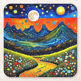 Moonlit Mountain Meadow 5 Vierkante Kartonnen Onderzetter