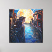 Moonlit Muse in Venice – Fantasy Canvas Wall Art Afdruk (Voorkant)