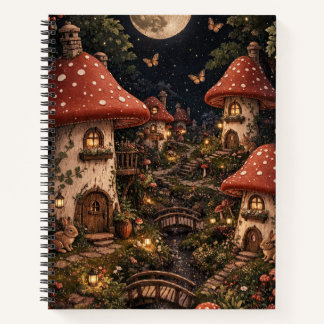 Moonlit Mushroom Village Fantasy Art Notitieboek