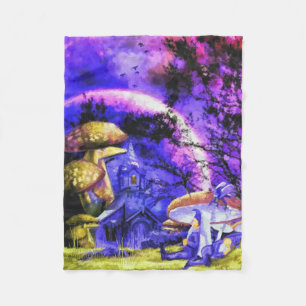 Moonlit Night Gnome Sitting under Toadstool Fleece Deken