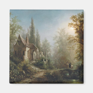 Moonlit Night over Country Chapel and Horse Riders Magneet