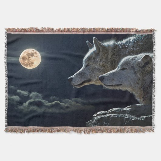 Moonlit Night Wolf Couple Deken (Voorkant)