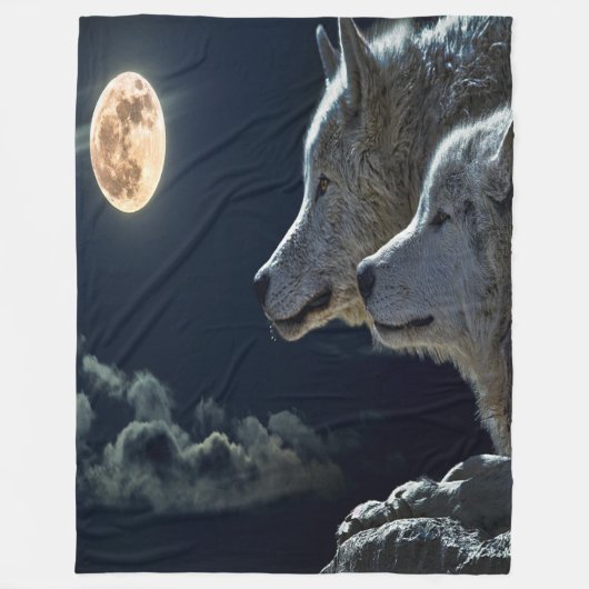 Moonlit Night Wolf Couple Fleece Deken (Voorkant)