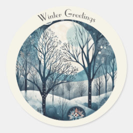 Moonlit Nordic Forest, aanpasbaar Ronde Sticker