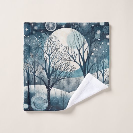 Moonlit Nordic Forest, personnalisable (Gant de toilette)