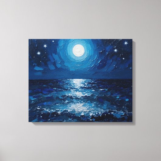Moonlit Ocean Night Wrapped Canvas | kustzeeën Afdruk (Voorkant)