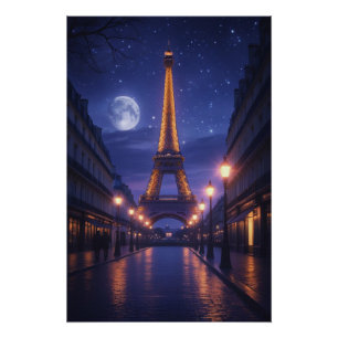Moonlit Parijs – Romantische Eiffeltoren Nacht Pos Perfect Poster