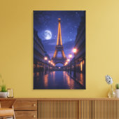Moonlit Paris – Romantic Eiffel Tower Night Canvas Afdruk (Insitu (Woonkamer))
