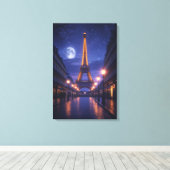 Moonlit Paris – Romantic Eiffel Tower Night Canvas Afdruk (Insitu (Houten vloer))