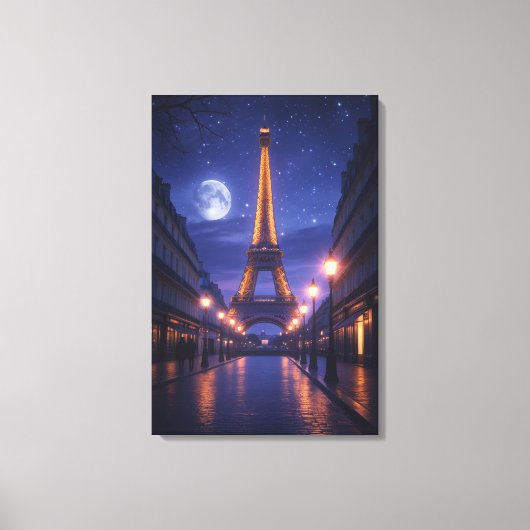 Moonlit Paris – Romantic Eiffel Tower Night Canvas Afdruk (Voorkant)