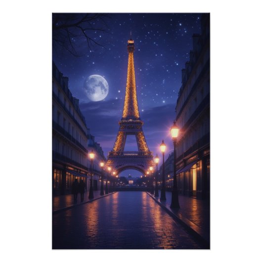 Moonlit Paris – Romantic Eiffel Tower Night Poster Perfect Poster (Voorkant)