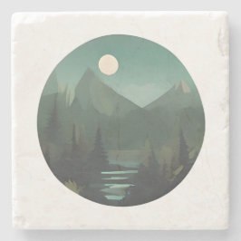 Moonlit Peaks: een nachtelijke wildernisscène Stenen Onderzetter