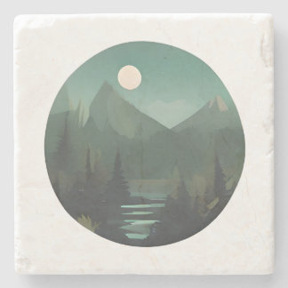 Moonlit Peaks: een nachtelijke wildernisscène Stenen Onderzetter
