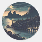 Moonlit Port Ronde Sticker (Voorkant)