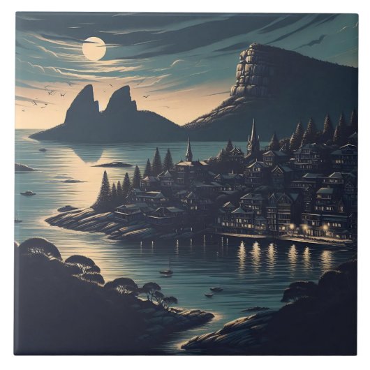 Moonlit Port Tegeltje (Voorkant)