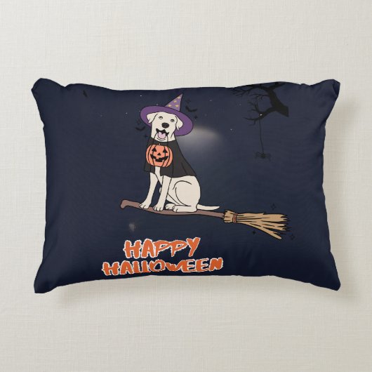 Moonlit Pup – Halloween Dog in Witch Hat Accent Kussen (Voorkant)