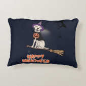 Moonlit Pup – Halloween Dog in Witch Hat Accent Kussen (Achterkant)