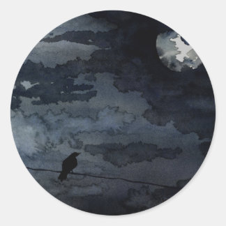 Moonlit Raven - Volle Maan Kunst Ronde Sticker