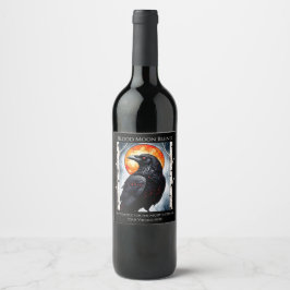 Moonlit Ravens op berkenbomen Wijn Etiket