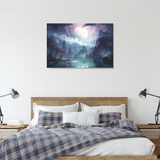 Moonlit River Fantasie: rustige zen landschap Canvas Afdruk (Insitu (Slaapkamer))