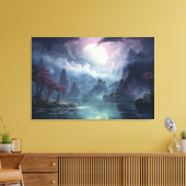 Moonlit River Fantasie: rustige zen landschap Canvas Afdruk (Insitu (Woonkamer))