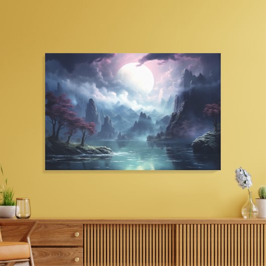 Moonlit River Fantasie: rustige zen landschap Canvas Afdruk (Insitu (Woonkamer))