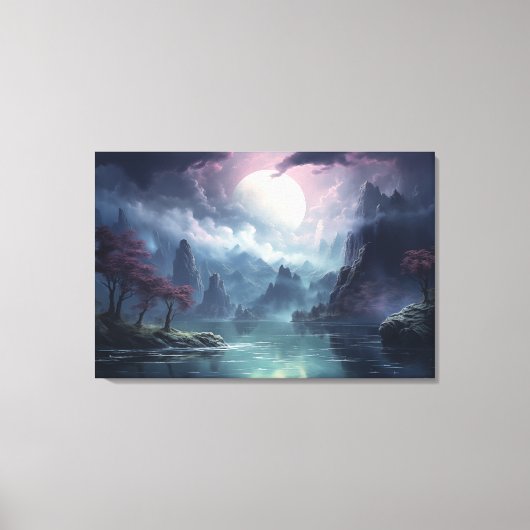 Moonlit River Fantasie: rustige zen landschap Canvas Afdruk (Voorkant)