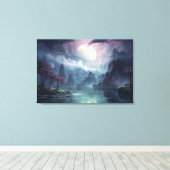 Moonlit River Fantasie: rustige zen landschap Canvas Afdruk (Insitu (Houten vloer))
