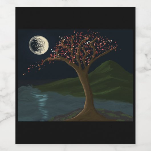 Moonlit River Tree Wine Label Wijn Etiket (Enkel label)