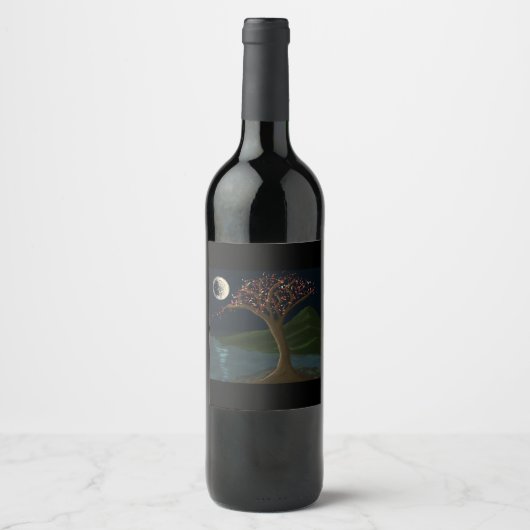 Moonlit River Tree Wine Label Wijn Etiket (Voorkant)