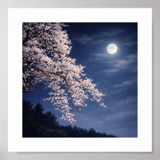 Moonlit Sakura – Cherry Blossoms Under a Full Moon Poster (Voorkant)