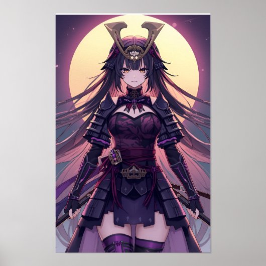 Moonlit Samurai Shadow — Elegant Anime Warrior Gir Poster (Voorkant)