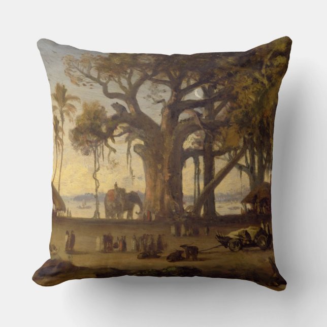 Moonlit Scene of Indian Figures and Elephants amon Kussen (Voorkant)