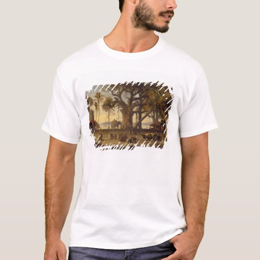 Moonlit Scene of Indian Figures and Elephants amon T-shirt (Voorkant)