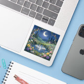 Moonlit Serenade - Square Vinyl Sticker (Laptop met iPhone)