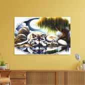 Moonlit Serenity Een Slumberende Wolf 36x24 Canvas Afdruk (Insitu (Woonkamer))