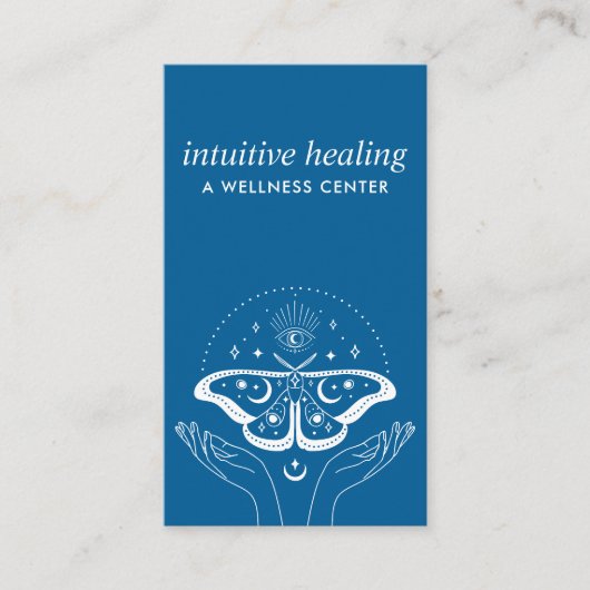 Moonlit Serenity: Omarm helende handen blauw Visitekaartje (Voorkant)