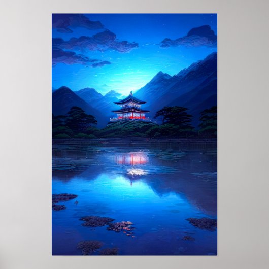 Moonlit Serenity, Witte Wempel Temple Poster (Voorkant)