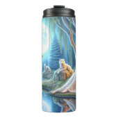 Moonlit Serenity, Woman en Wolf Pack. Thermosbeker (Voorkant)